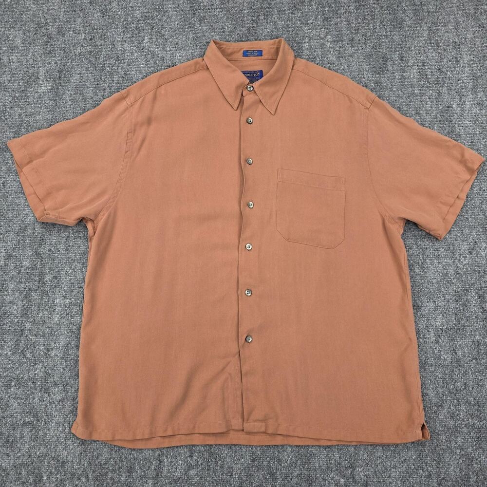 Pendleton Shirt Mens Large Brown Silk Short Sleeve Button Up Pocket Casual Coast